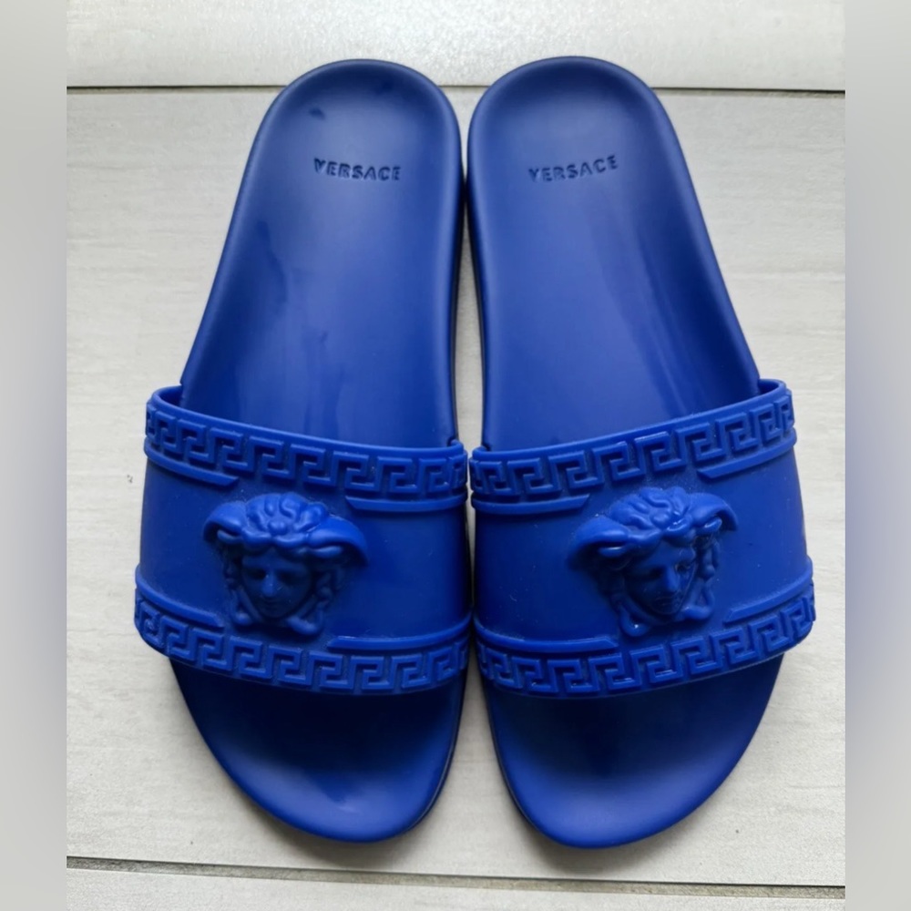 New- No Box Versace Palazzo Men's Flip Flop Pool Slides - Blue, EU Size 42/US 9